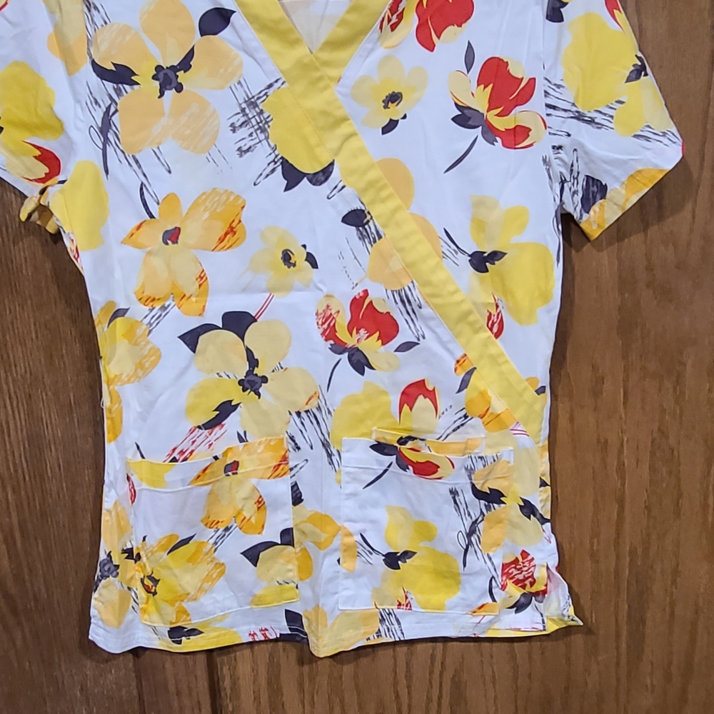Floral V-Neck Women's Scrub Top